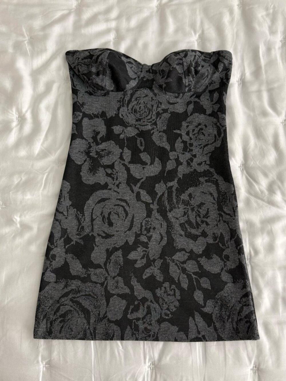 Vintage 90s Y2K Wet Seal Black Gray Gothic Rose Jacquard Tube Dress XS/S